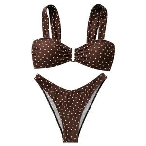 Brown Polka Dot Bikini Set Women's Small